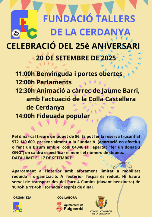 cartell 25è ANIVERSARI DE LA FUNDACIÓ TALLERS DE LA CERDANYA